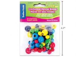 ASST. PERLES EN BOIS RONDES - 50PCS